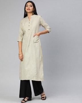 textured straight kurta with patch pocket