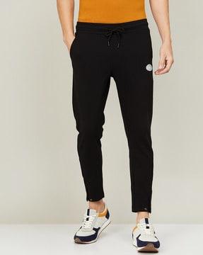 textured straight track pants with drawstrings