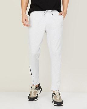textured straight track pants with drawstrings