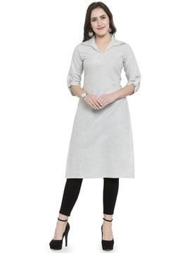 textured straight tunic with roll up tabs