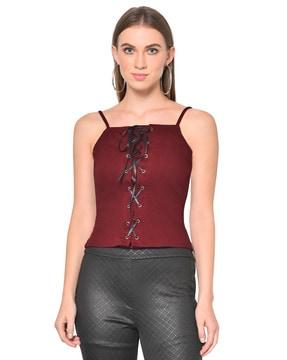 textured tank top with contrast lace up