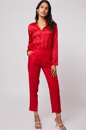 textured tapered fit viscose womens formal wear pants - red