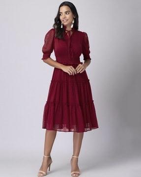 textured tiered midi dress