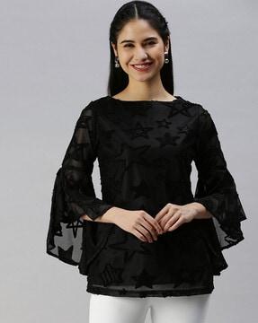 textured top with bell sleeves