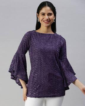 textured top with bell sleeves