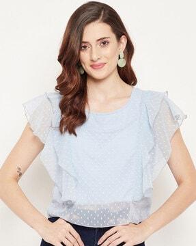 textured top with butterfly sleeves