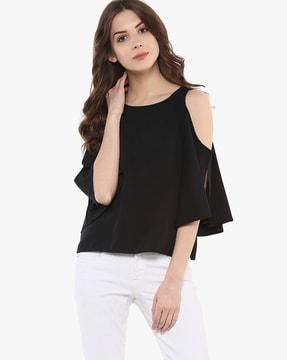 textured top with cold-shoulder sleeves