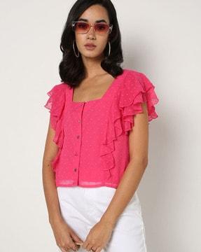 textured top with ruffles