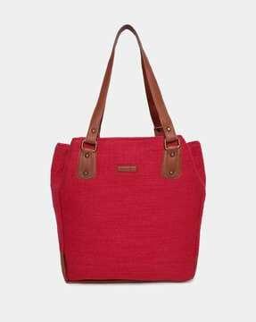 textured tote bag with 3 pockets