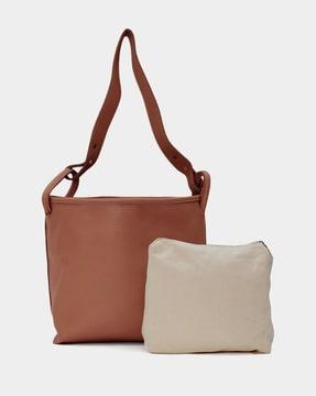 textured tote bag with pouch