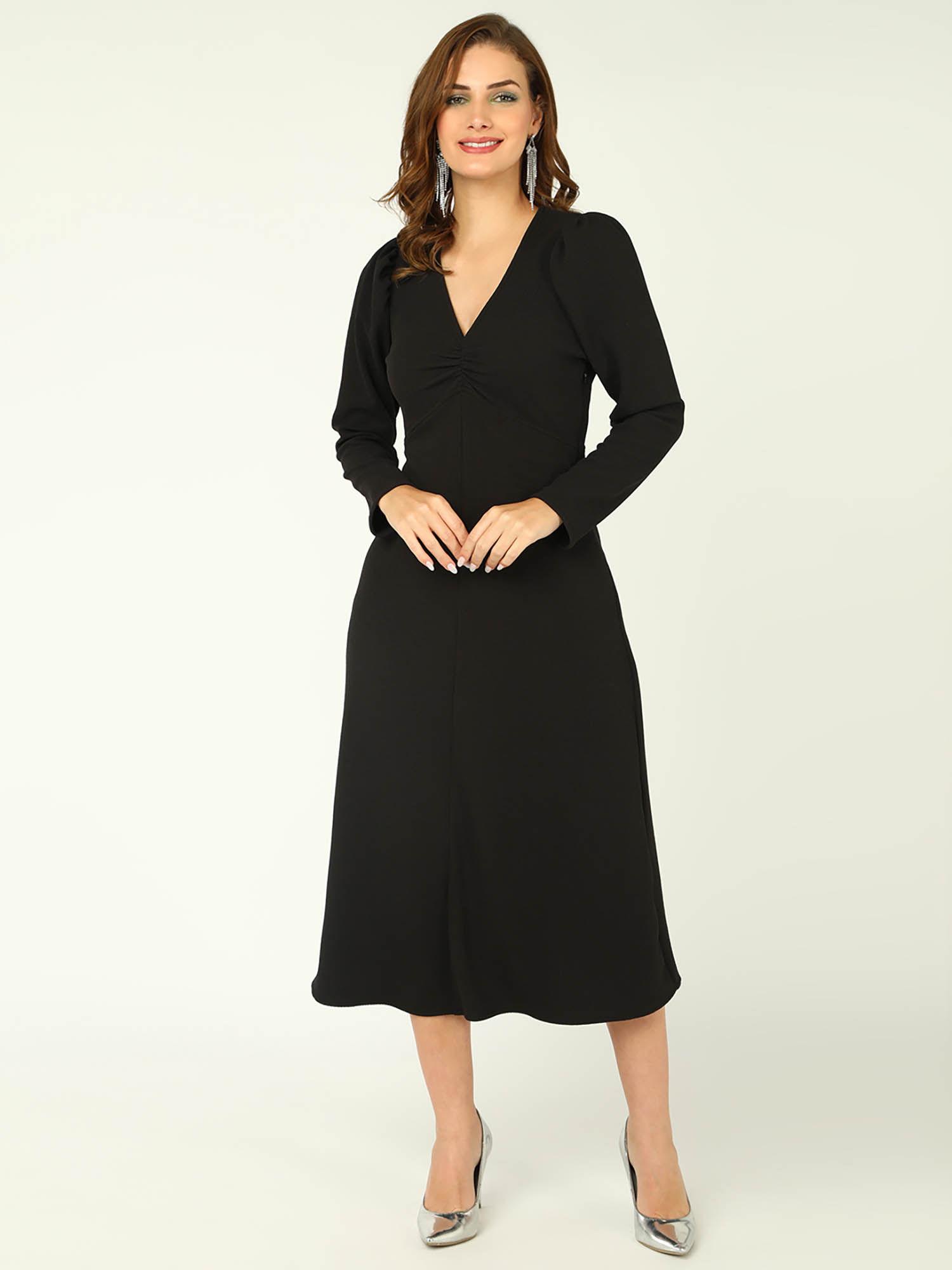 textured v-neck a-line midi dress