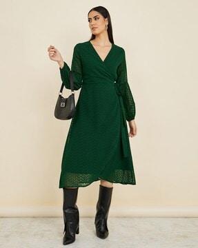 textured v-neck dress