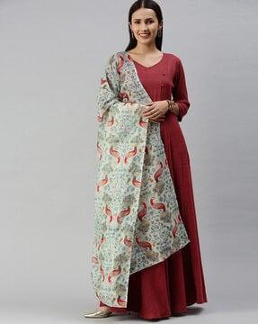 textured v-neck gown dress with dupatta