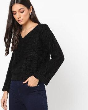 textured v-neck top