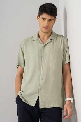 textured viscose regular fit men's casual wear shirt - green