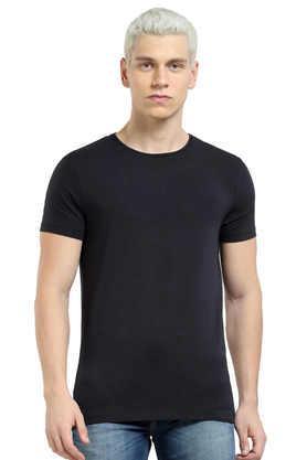 textured viscose regular fit men's t-shirt - black