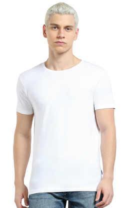 textured viscose regular fit men's t-shirt - white