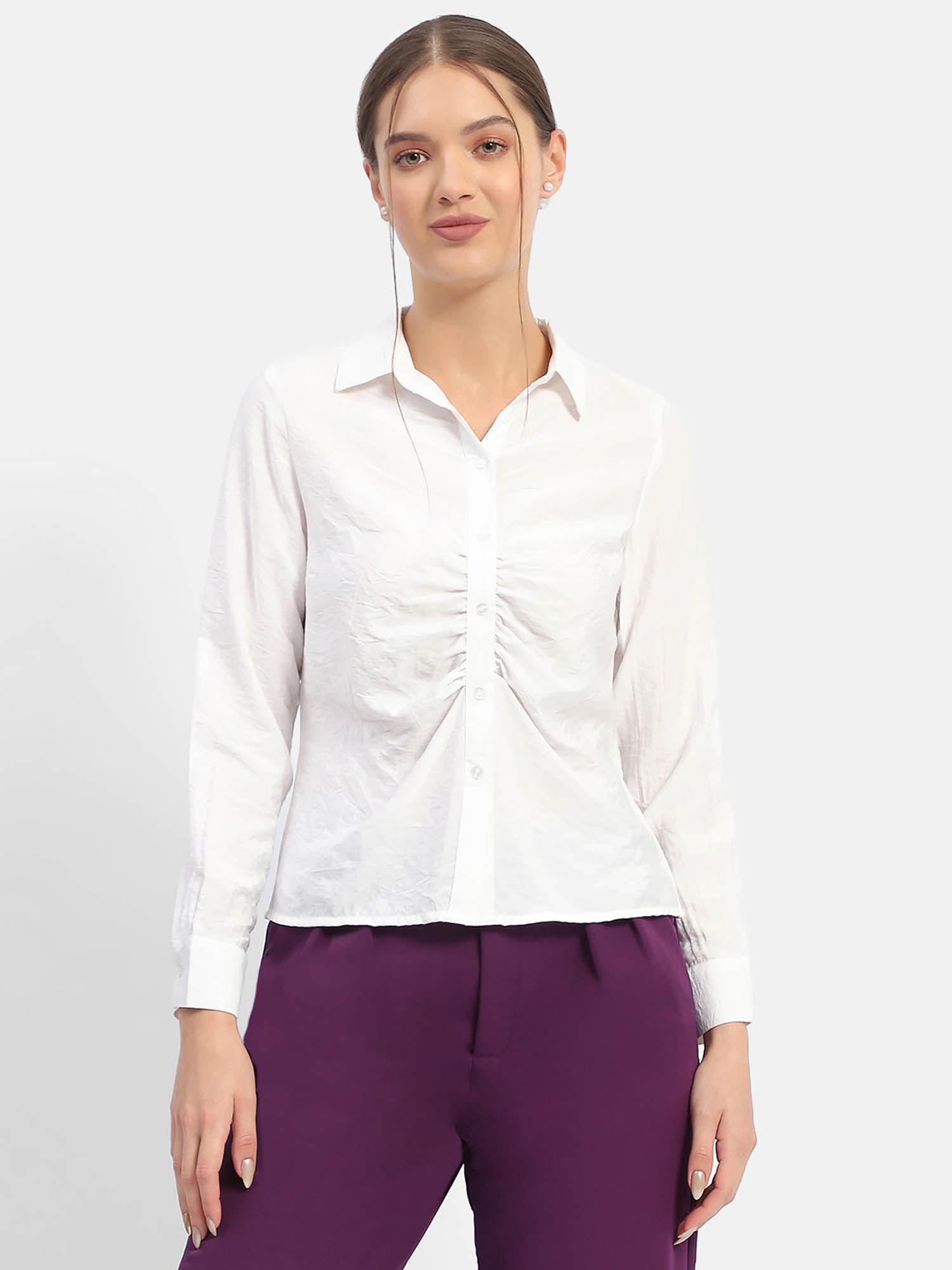 textured white ruched shirt