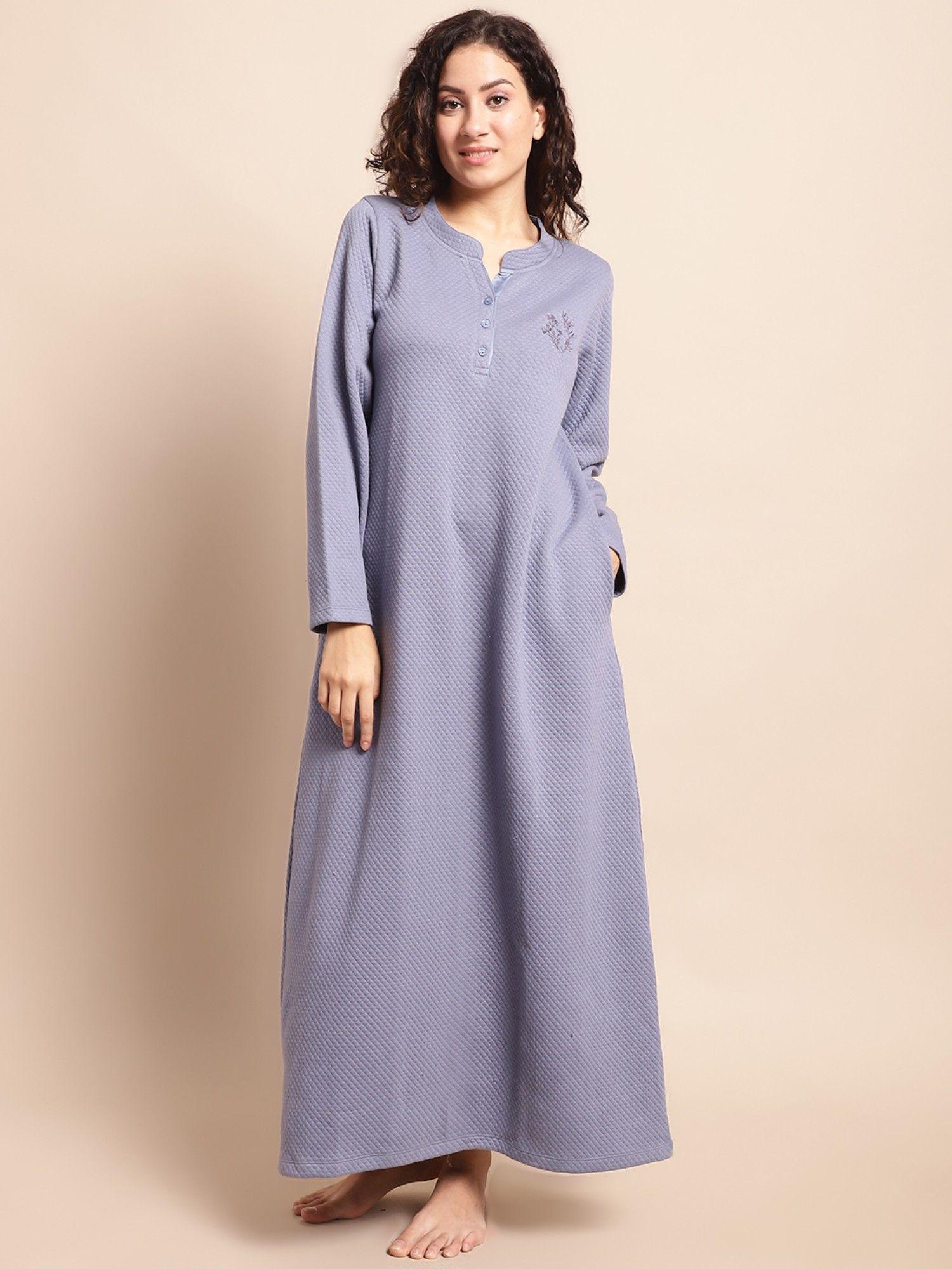 textured winter wear long nighty-blue