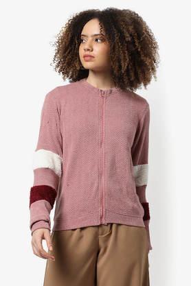 textured wool regular fit women's jacket - pink