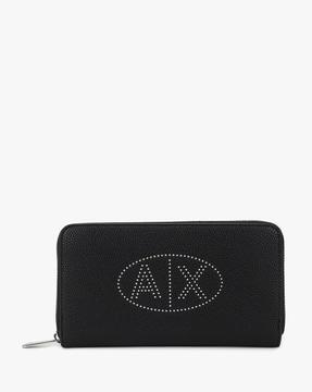 textured zip-around wallet with studded logo