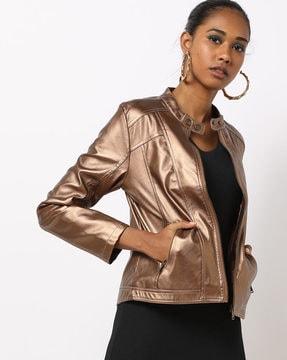 textured zip-front biker jacket