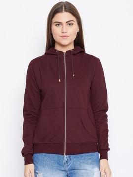 textured zip-front hooded sweatshirt