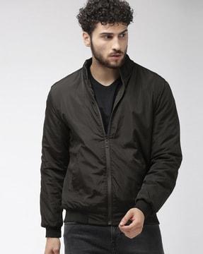 textured zip-front jacket with insert pockets