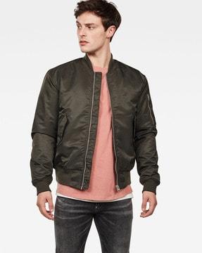 textured zip-front jacket with insert pockets