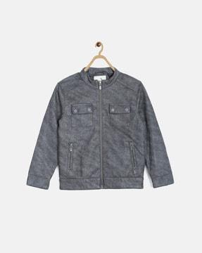 textured zip-front jacket with zip pockets
