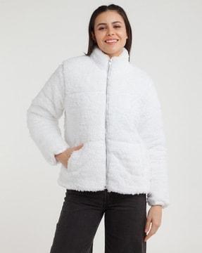 textured zip-front puffer jacket