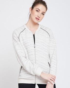 textured zip-front sweatshirt