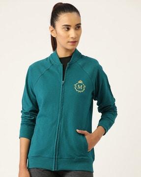 textured zip-front sweatshirt