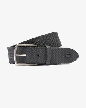 texturised leather belt with engraved buckle