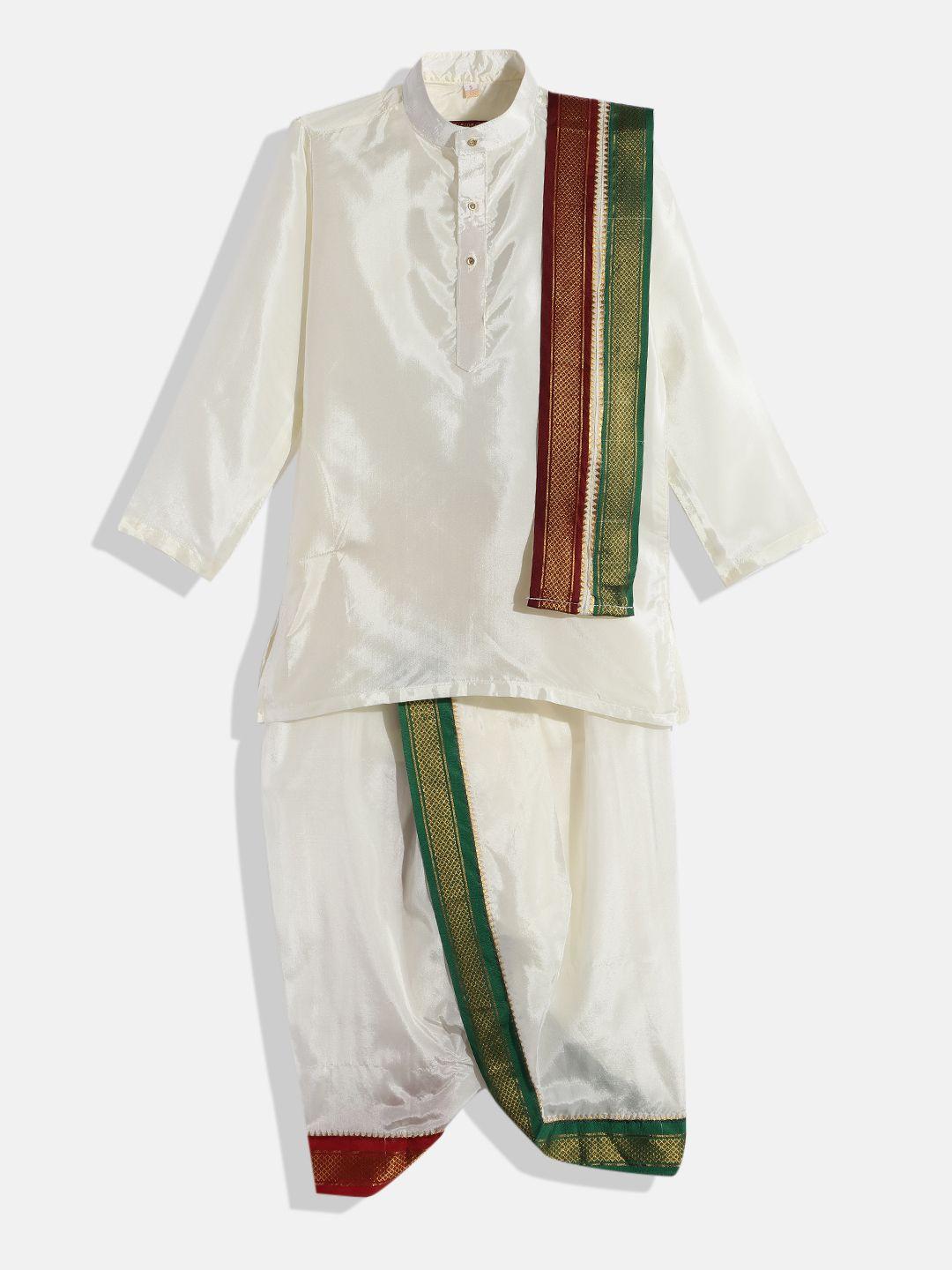 thangamagan boys cream-coloured shirt with dhoti pants