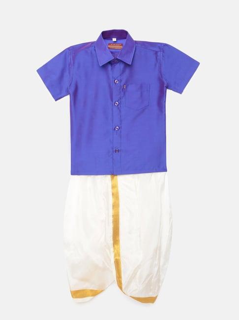 thangamagan kids blue & cream solid shirt with panjagajam