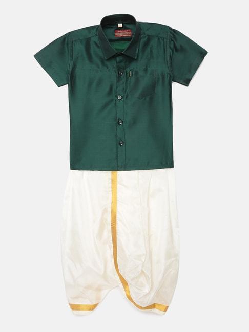 thangamagan-kids-dark-green-&-cream-solid-shirt-with-panjagajam