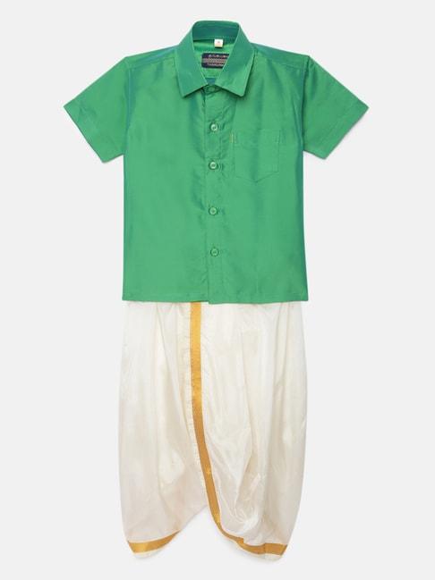 thangamagan-kids-light-green-&-cream-solid-shirt-with-panjagajam