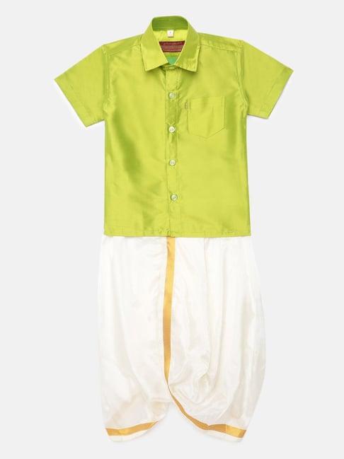 thangamagan-kids-light-green-&-cream-solid-shirt-with-panjagajam