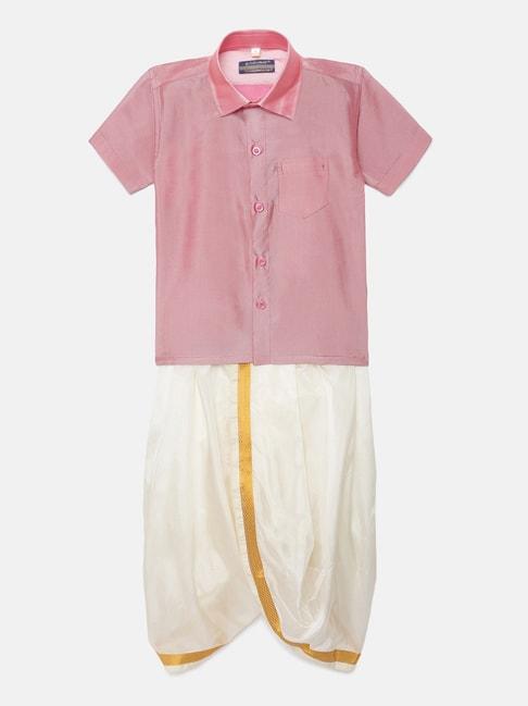 thangamagan kids light pink & cream solid shirt with panjagajam