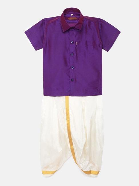 thangamagan kids purple & cream solid shirt with panjagajam