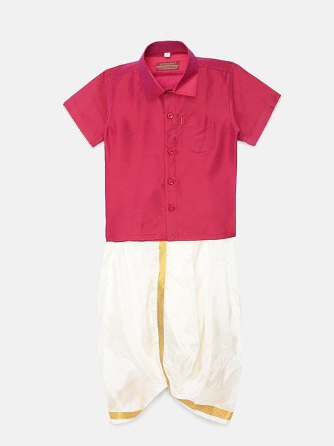thangamagan kids red & cream solid shirt with panjagajam