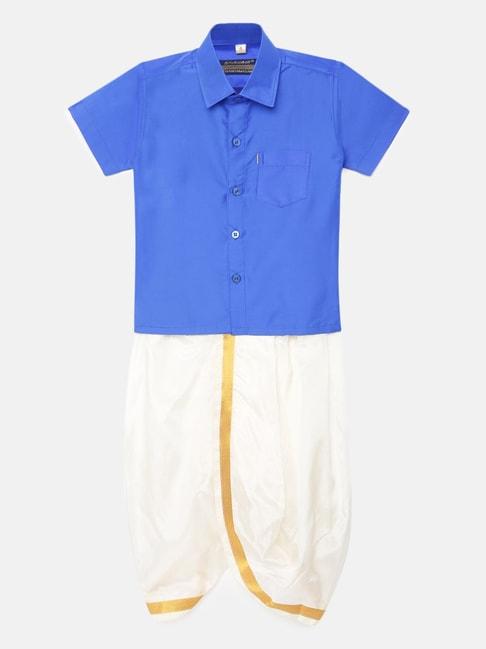 thangamagan-kids-royal-blue-&-cream-solid-shirt-with-panjagajam