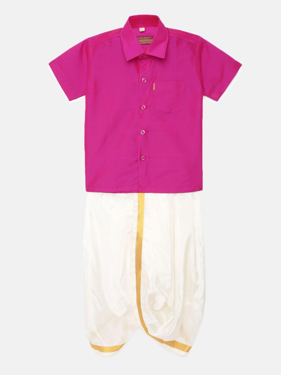 thangamagan boys rose solid panjagajam & shirt set