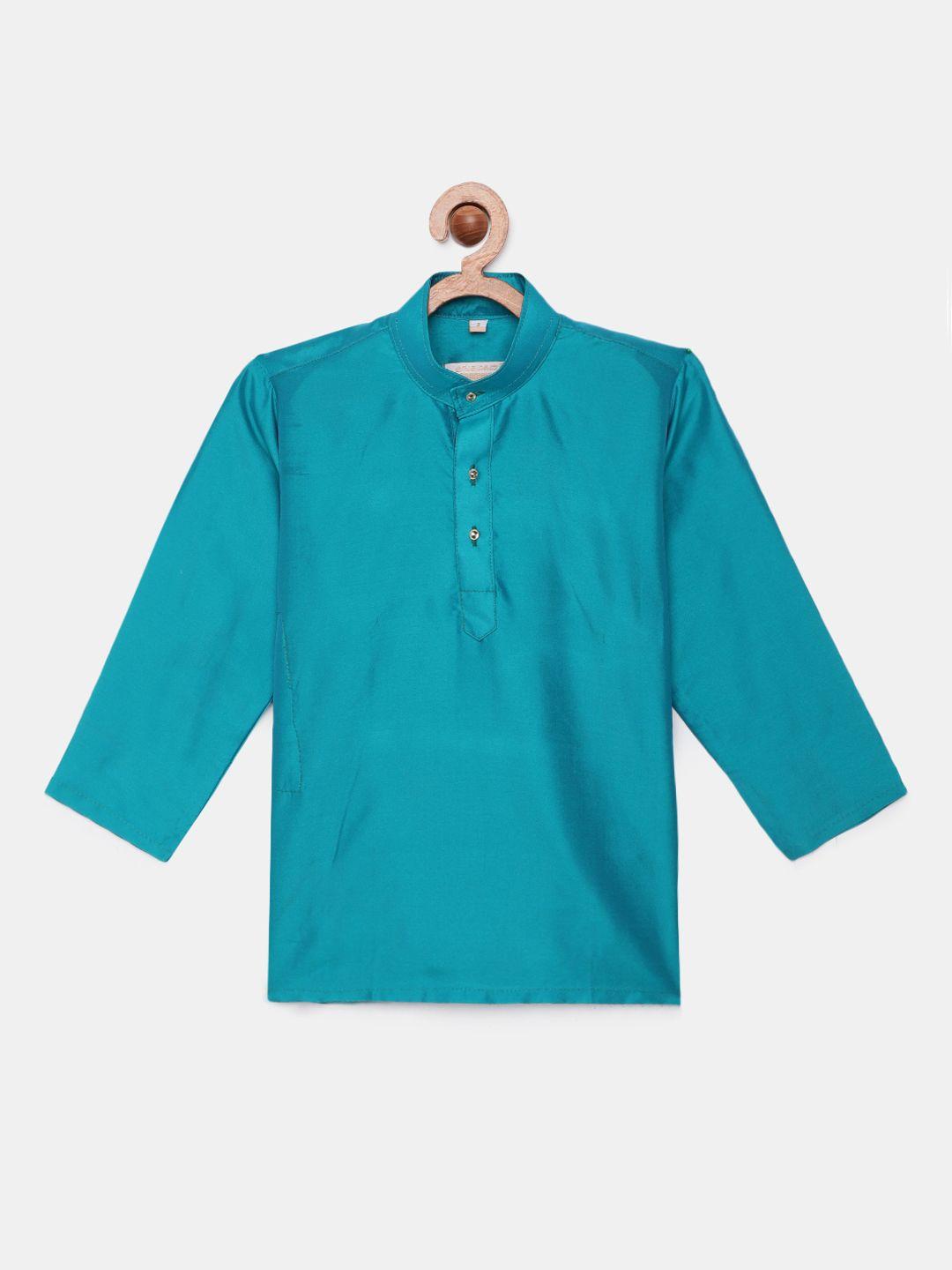 thangamagan boys turquoise blue solid straight kurta