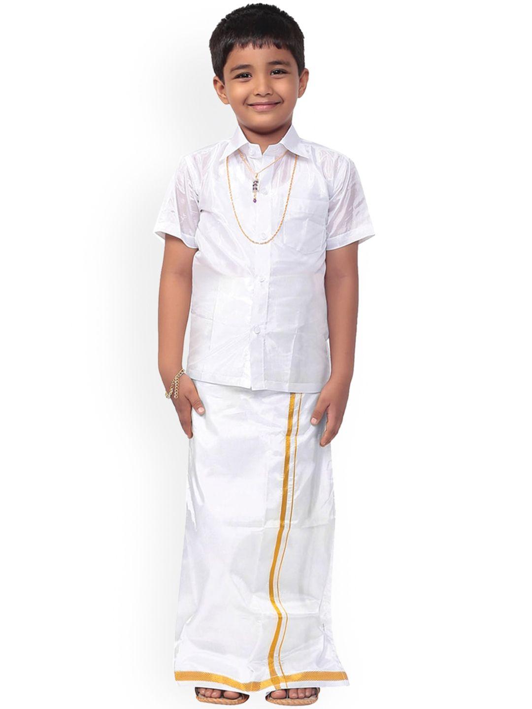 thangamagan boys white solid shirt and veshti