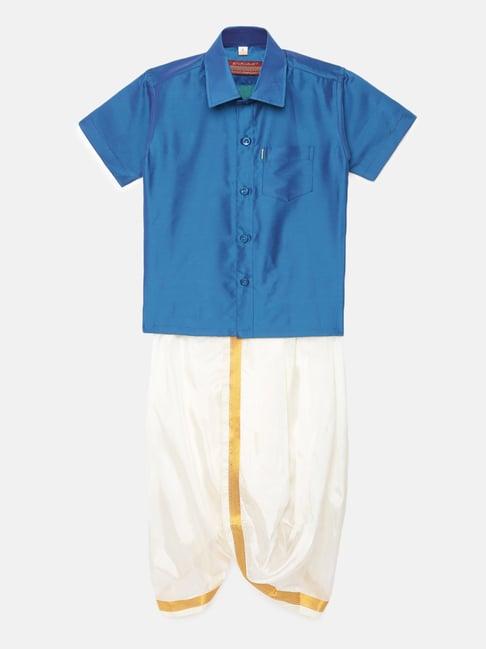 thangamagan kids blue & cream solid shirt with panjagajam