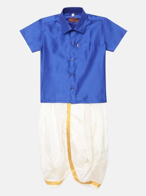 thangamagan kids blue & cream solid shirt with panjagajam