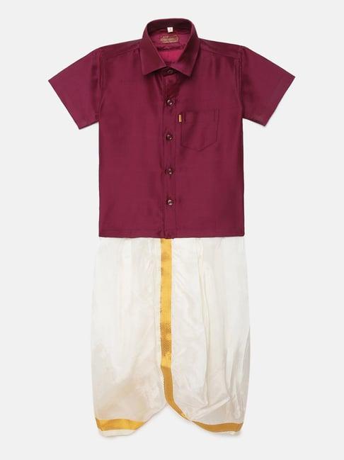 thangamagan kids dark red & cream solid shirt with panjagajam