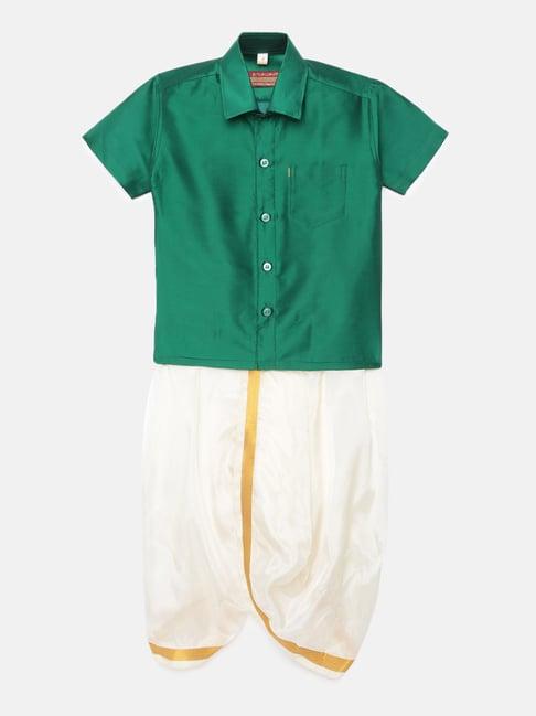 thangamagan kids green & cream solid shirt with panjagajam